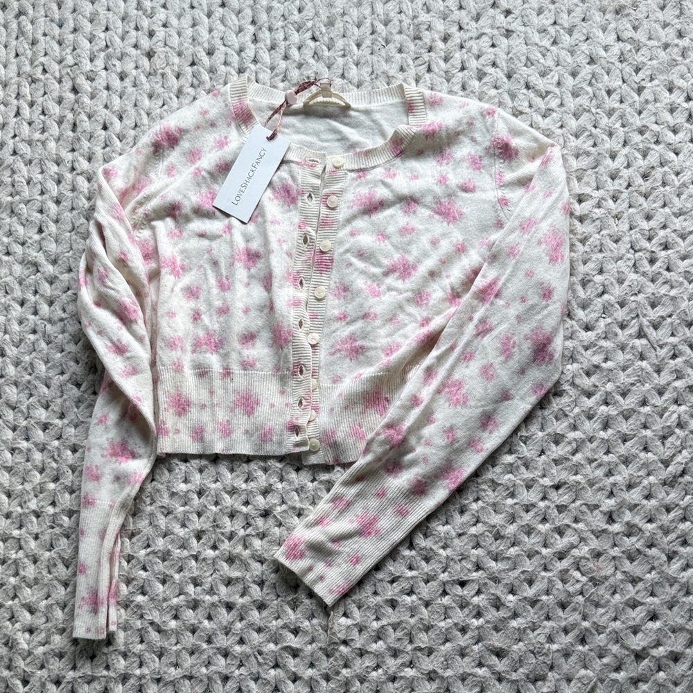 LoveShackFancy Cream and Pink Floral Sweater
